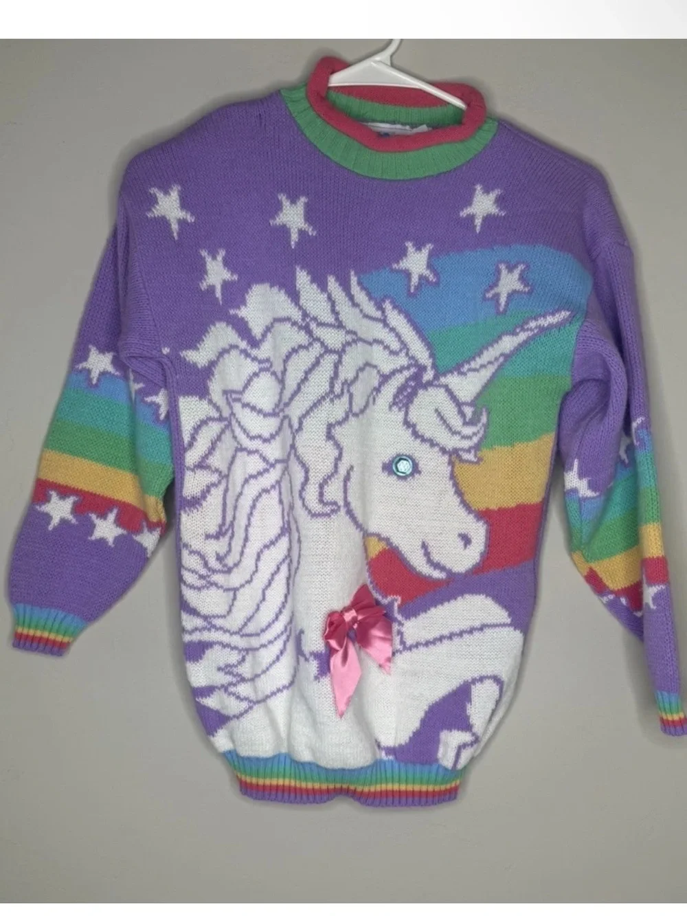 Vintage 1980s Heartworks girls size M 10-12 knit sweater unicorn with rhinestone